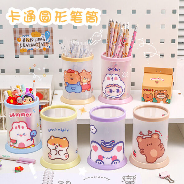 Kawaii Cute Cartoon Transparent Acrylic Pen Holder Desktop Organizer
