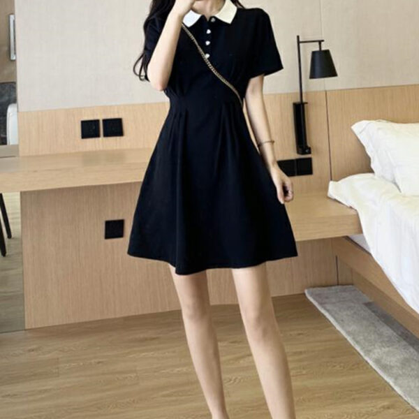 Sweet Turn-down Collar Patchwork Korean Dress