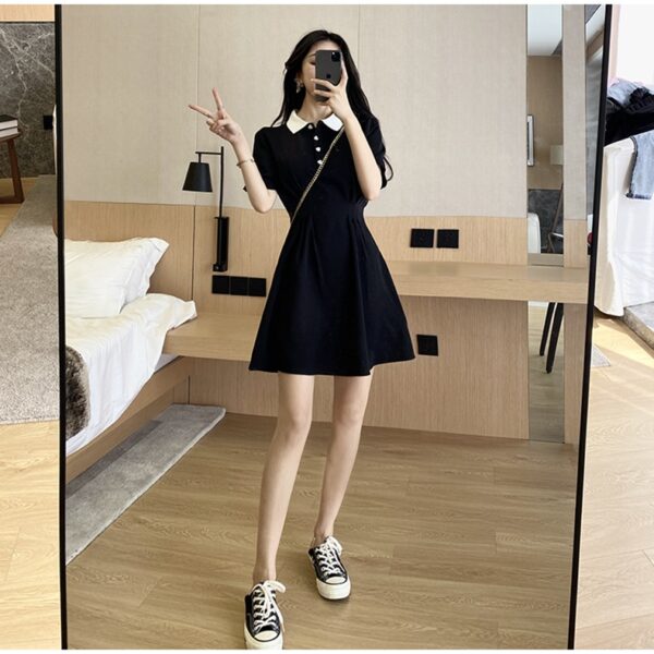 Sweet Turn-down Collar Patchwork Korean Dress