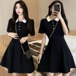 Sweet Turn-down Collar Patchwork Korean Dress
