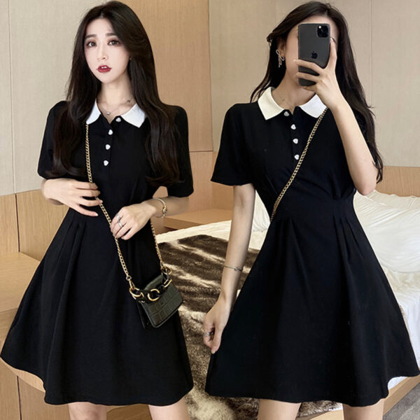 Sweet Turn-down Collar Patchwork Korean Dress