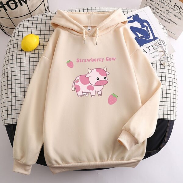 Kawaii Strawberry Cow Womens Oversized Hoodie
