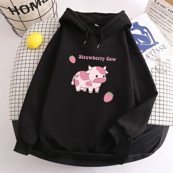 Kawaii Strawberry Cow Womens Oversized Hoodie