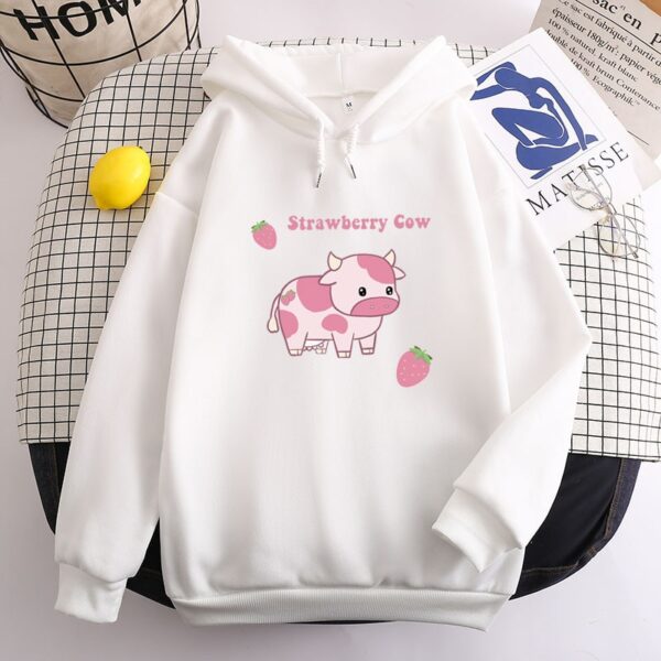 Kawaii Strawberry Cow Womens Oversized Hoodie