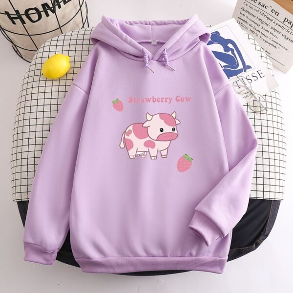 Kawaii Strawberry Cow Womens Oversized Hoodie