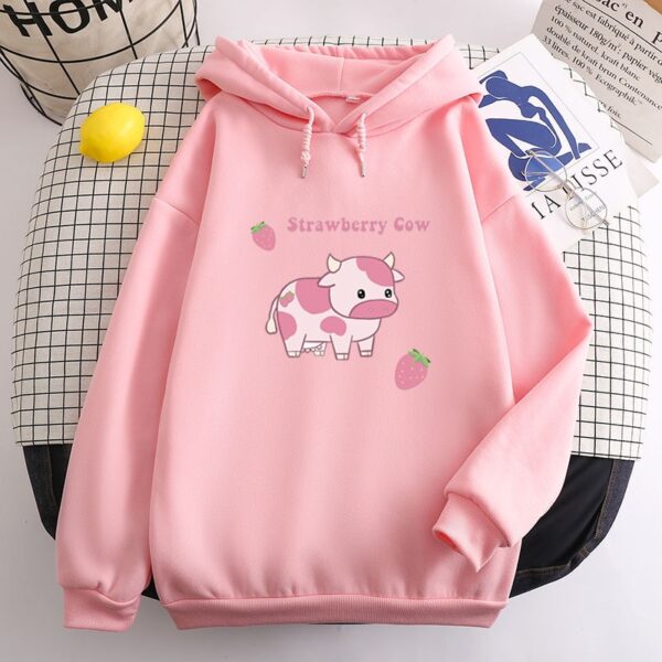 Kawaii Strawberry Cow Womens Oversized Hoodie