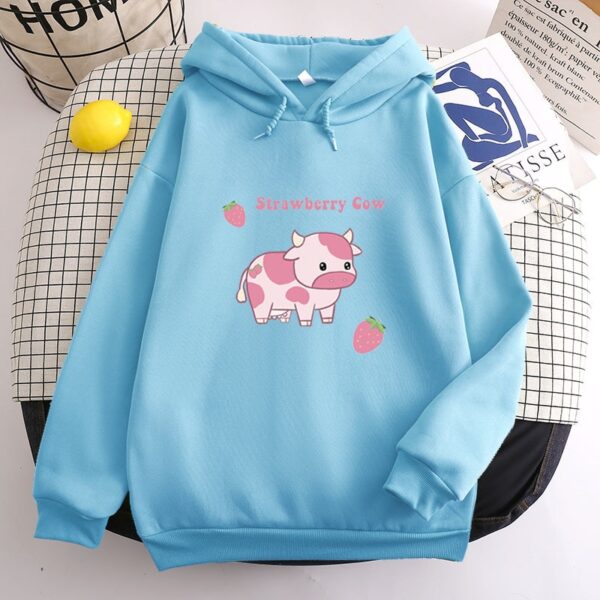 Kawaii Strawberry Cow Womens Oversized Hoodie