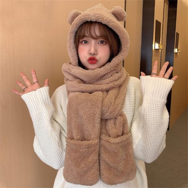 Kawaii Bear Hand Warmer Scarf Combo