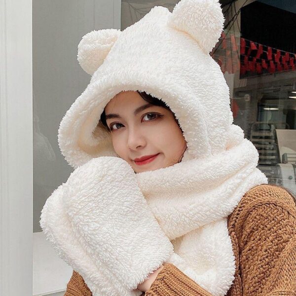 Kawaii Bear Hand Warmer Scarf Combo