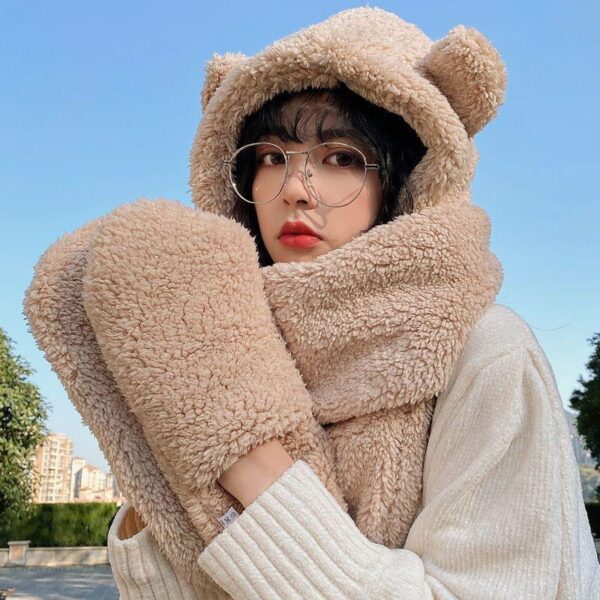 Kawaii Bear Hand Warmer Scarf Combo