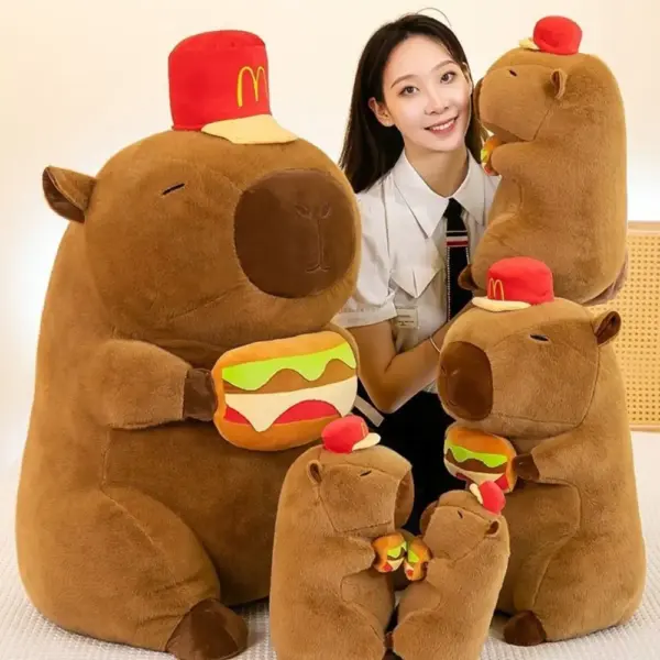 30cm and 40cm Capybara Plush Toys with Red Hats and Plush Hamburgers – Adorable Collectibles - Kawaii Capybara Plush Toy