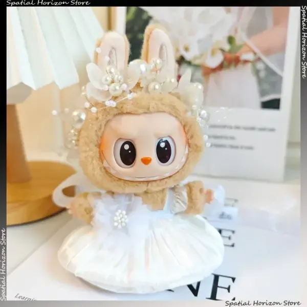 labubu bunny ear floral tulle white dress