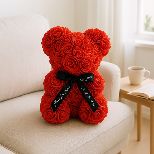 Red Rose Teddy Bear Coffee Table Setup