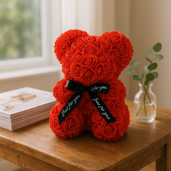 Red Rose Teddy Bear on a Table