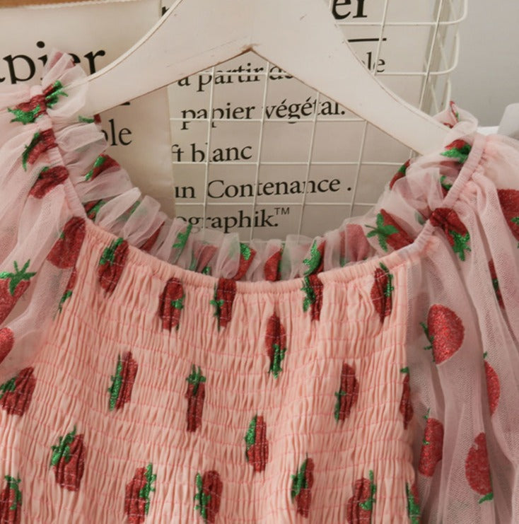 Chiffon strawberry puff sleeve dress — kawaii fashion lifestyle