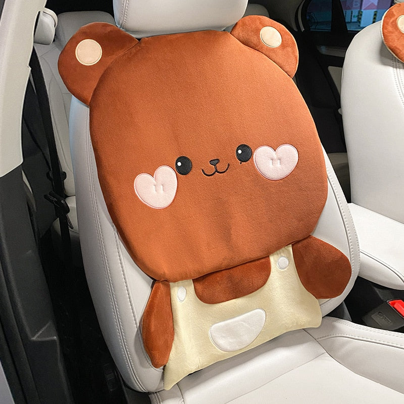 Bunny and Bear Car Seat Covers in Bear Backrest - Kawaii Merchandise