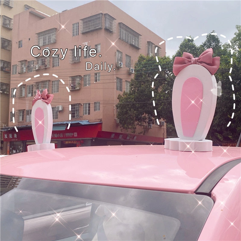 Toy Car Stickers in White Bunny Ears - Kawaii Merchandise