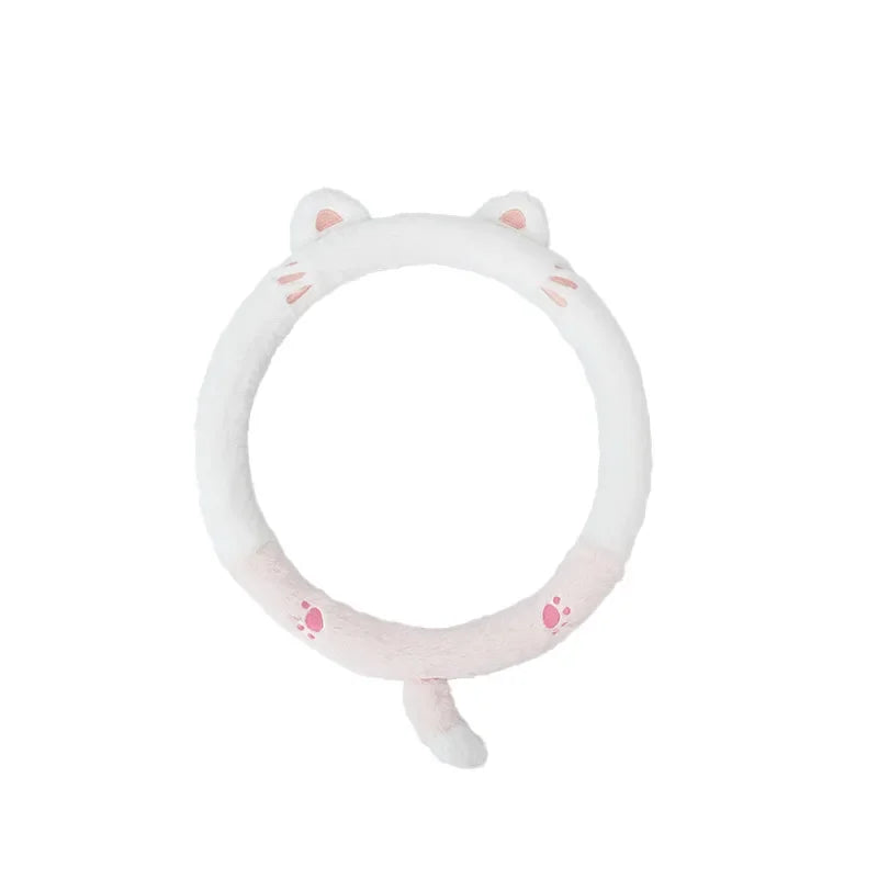 Pink Plush Cat Car Seat Accessories in Steering wheel cover - Kawaii Merchandise