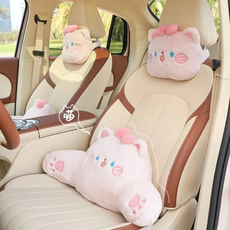 Pink Plush Cat Car Seat Accessories - cute car accessory from Kawaii Merchandise